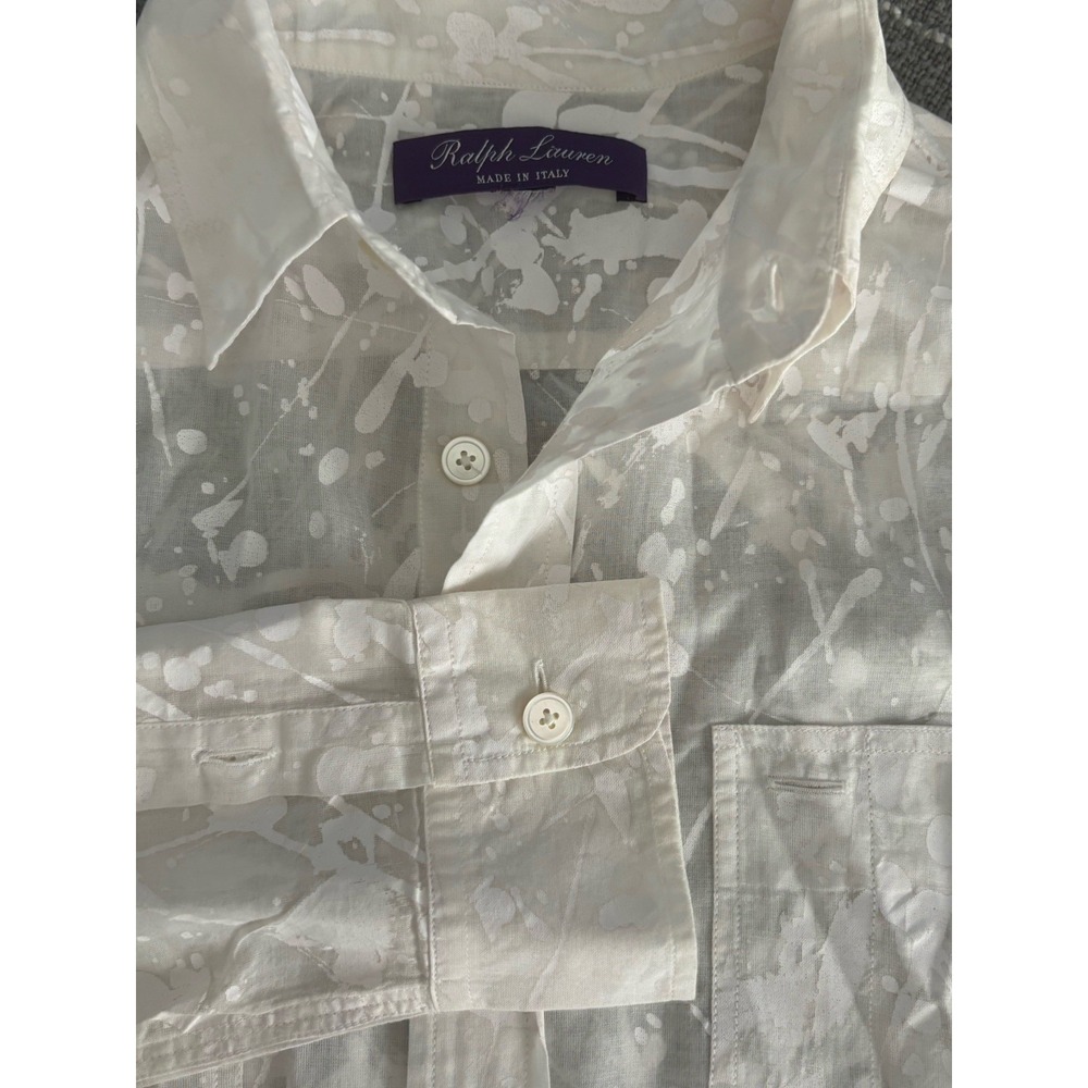 Ralph Lauren XL Purple Label Women's Paint Splattered Long Sleeve Silk Blend